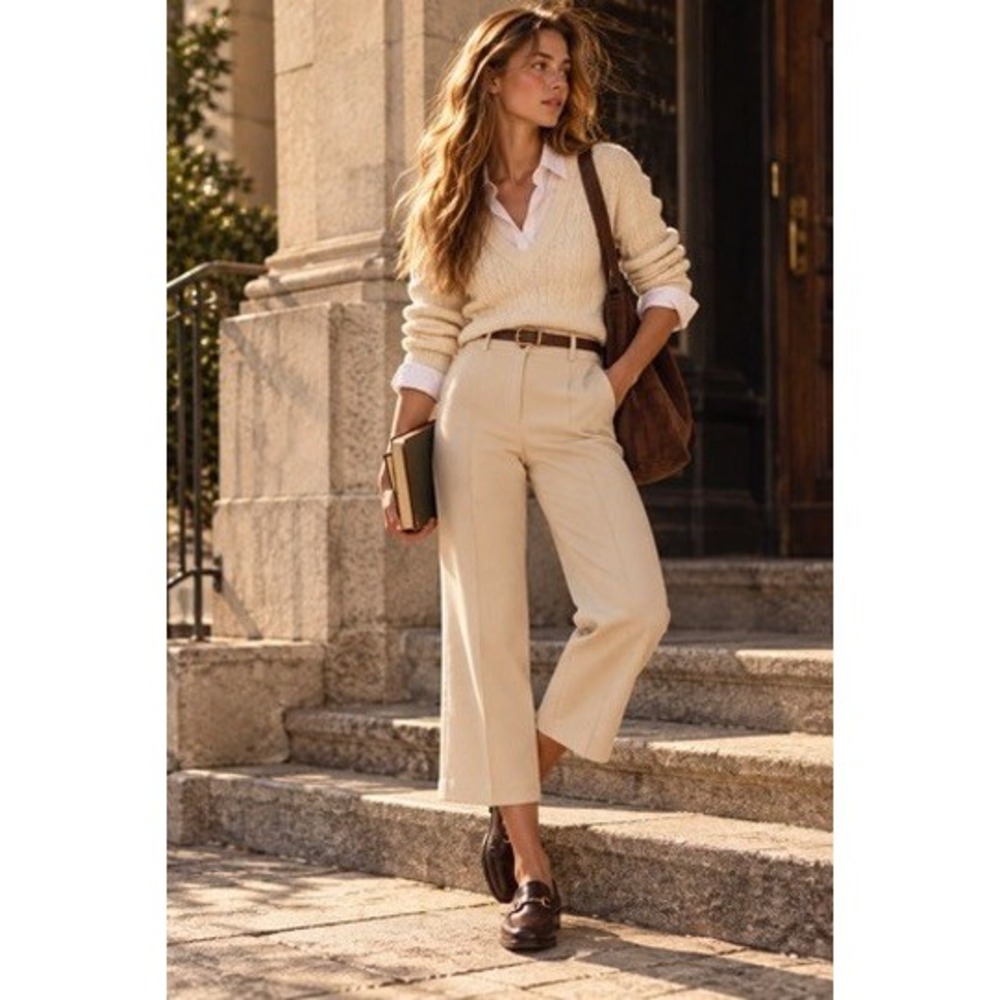 Ann Taylor Kate Faux Suede Wide Leg Crop Pants Cream Ivory 2P High Rise Womens